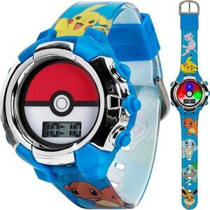 Kids Pokemon Digital LCD Quartz Watch for Boys, Girls Pokeball Blue